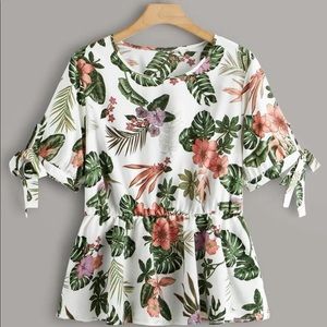 SHEIN Tropical Print Peplum Blouse 2XL
